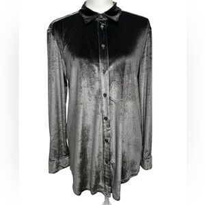 14TH & UNION / Gray Silver Velvet Button Down Top / Medium